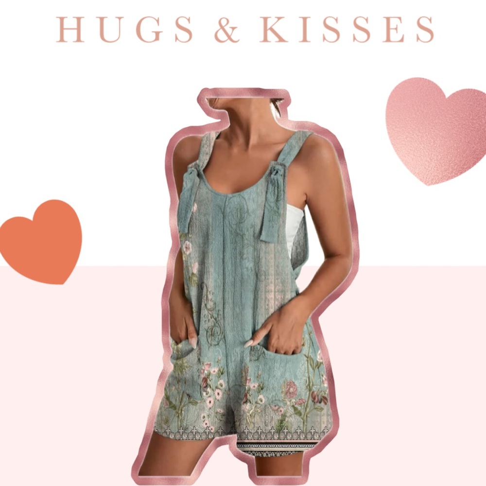- NEW Vintage Boho Style Romper with tie sleeves Sage green - Picture 2 of 4